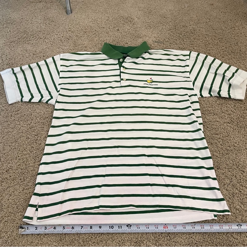 Green and White Striped Polo Shirt